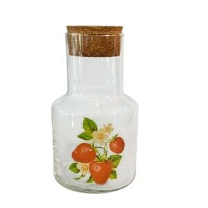 Juice Decanter Vintage Strawberries Design With Stopper 6.75in